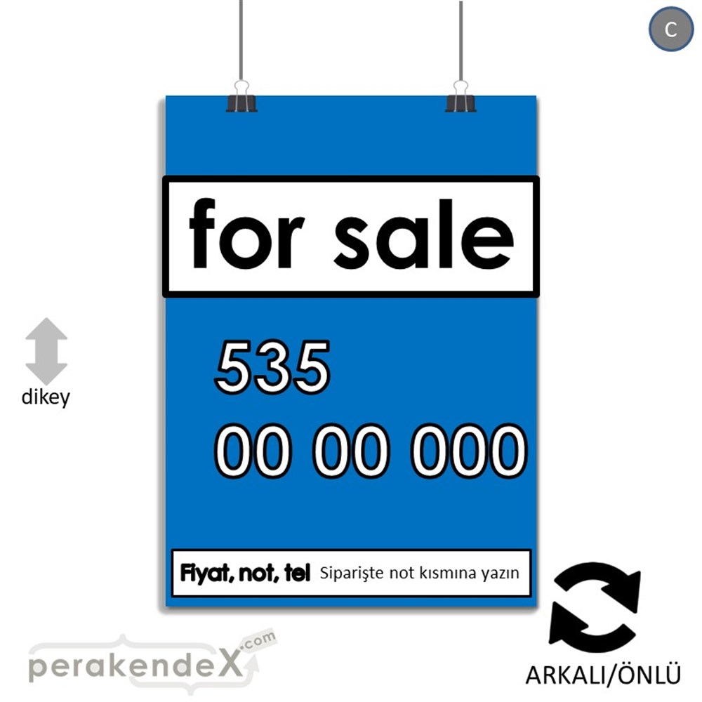 İngilizce Satılık Yazısı 005 SERT PLASTİK POSTER,  AFİŞ -dikdörtgen,çift yön baskısert plastik poster,  afiş