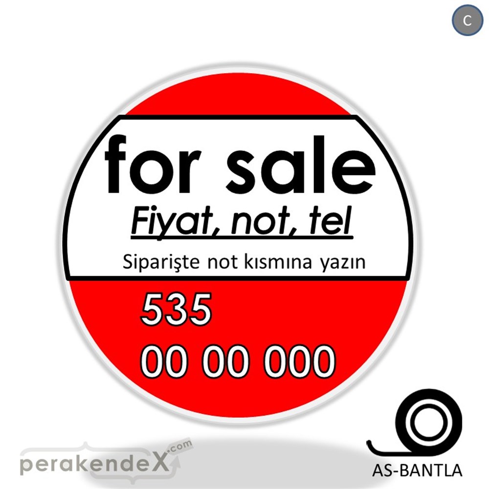 İngilizce Satılık Yazısı 005 SERT PLASTİK POSTER,  AFİŞ -oval,tek yön baskısert plastik poster,  afiş