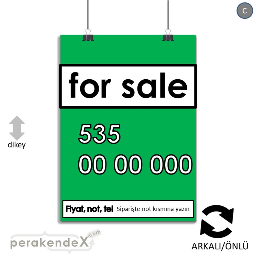 İngilizce Satılık Yazısı 005 SERT PLASTİK POSTER,  AFİŞ -dikdörtgen,çift yön baskısert plastik poster,  afiş