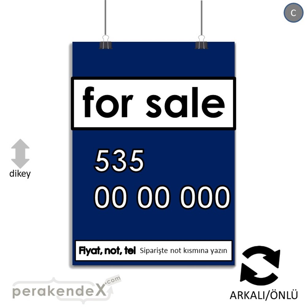 İngilizce Satılık Yazısı 005 SERT PLASTİK POSTER,  AFİŞ -dikdörtgen,çift yön baskısert plastik poster,  afiş