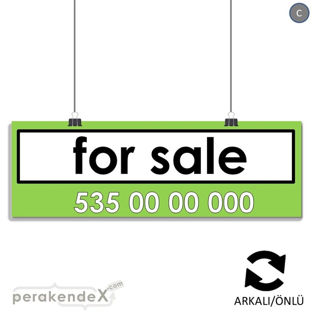 İngilizce Satılık Yazısı 005 SERT PLASTİK POSTER,  AFİŞ (BANNER) -dikdörtgen,çift yön baskısert plastik poster,  afiş