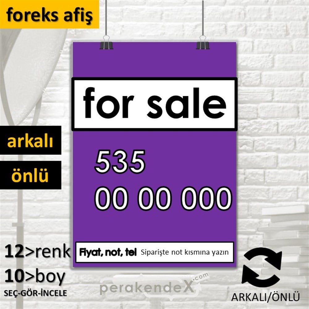 İngilizce Satılık Yazısı 005 SERT PLASTİK POSTER,  AFİŞ -dikdörtgen,çift yön baskısert plastik poster,  afiş