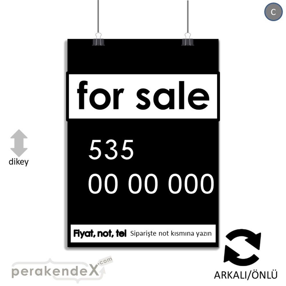 İngilizce Satılık Yazısı 005 SERT PLASTİK POSTER,  AFİŞ -dikdörtgen,çift yön baskısert plastik poster,  afiş