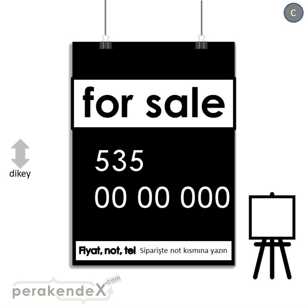 İngilizce Satılık Yazısı 005 SERT PLASTİK POSTER,  AFİŞ -dikdörtgen,tek yön baskısert plastik poster,  afiş