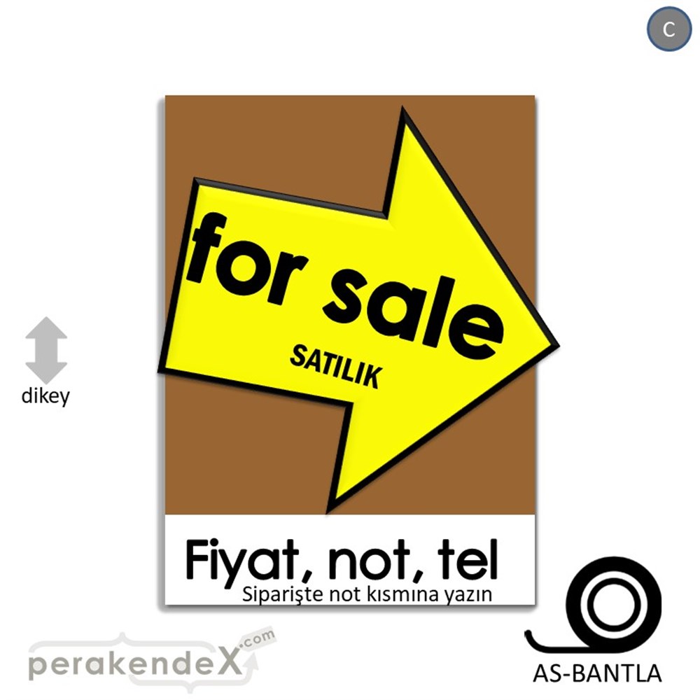 İngilizce Satılık Yazısı 007 KAĞIT POSTER,  AFİŞ -dikdörtgen,tek yön baskıkağıt poster,  afiş