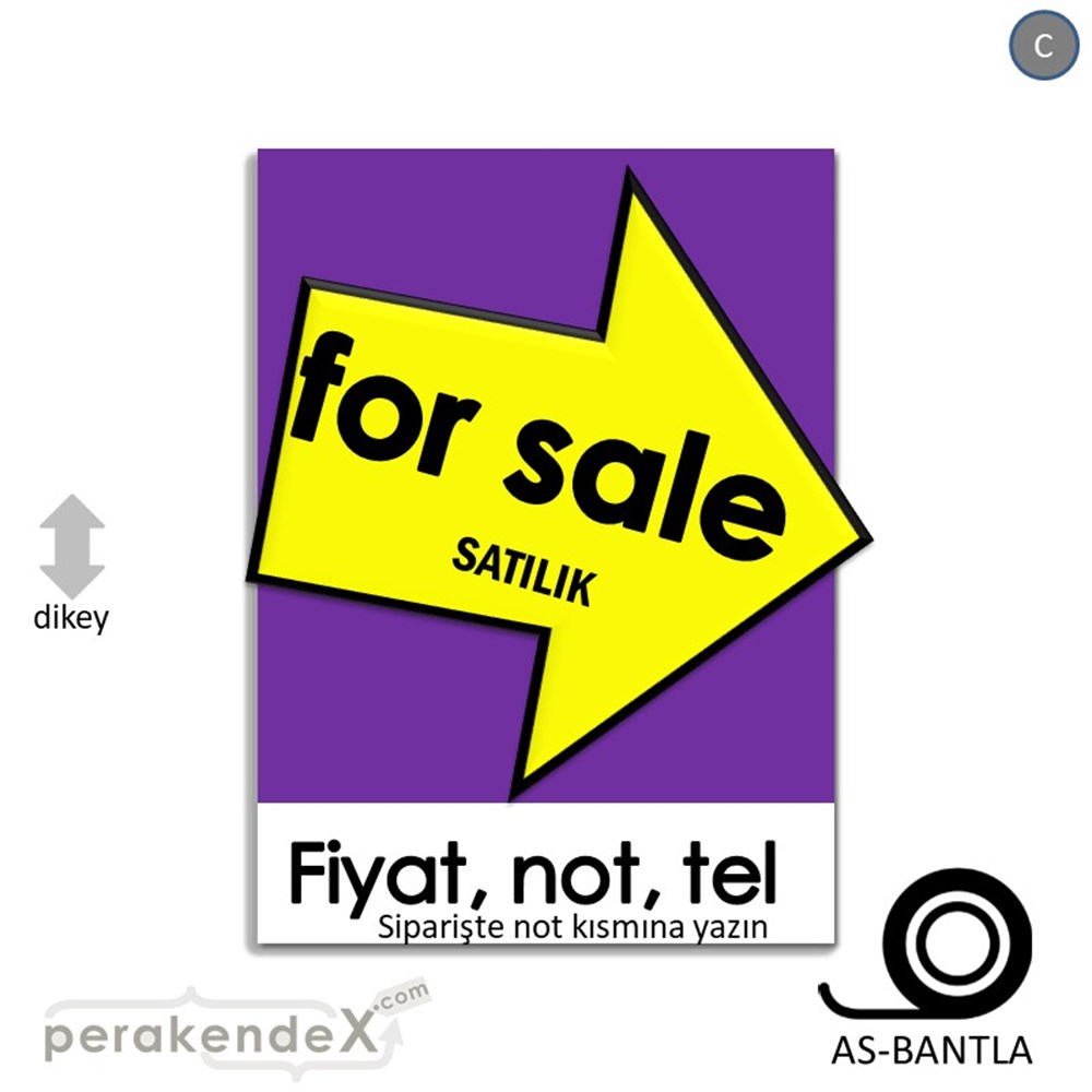 İngilizce Satılık Yazısı 007 KAĞIT POSTER,  AFİŞ -dikdörtgen,tek yön baskıkağıt poster,  afiş