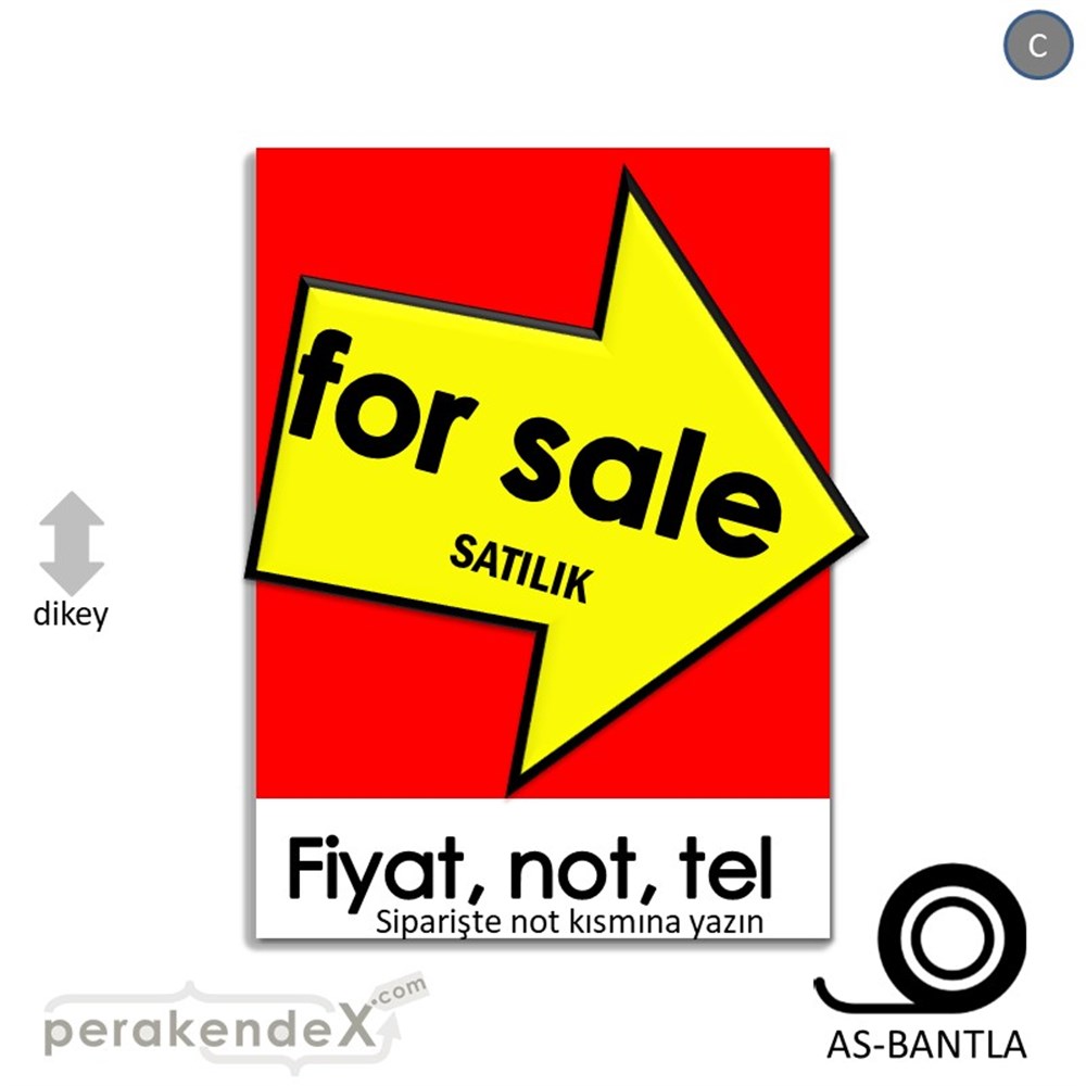 İngilizce Satılık Yazısı 007 KAĞIT POSTER,  AFİŞ -dikdörtgen,tek yön baskıkağıt poster,  afiş
