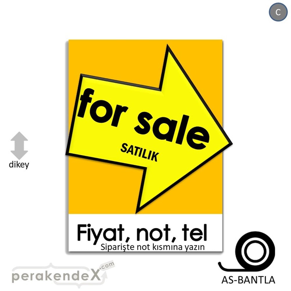 İngilizce Satılık Yazısı 007 KAĞIT POSTER,  AFİŞ -dikdörtgen,tek yön baskıkağıt poster,  afiş