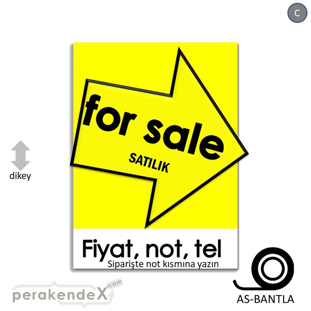 İngilizce Satılık Yazısı 007 KAĞIT POSTER,  AFİŞ -dikdörtgen,tek yön baskıkağıt poster,  afiş