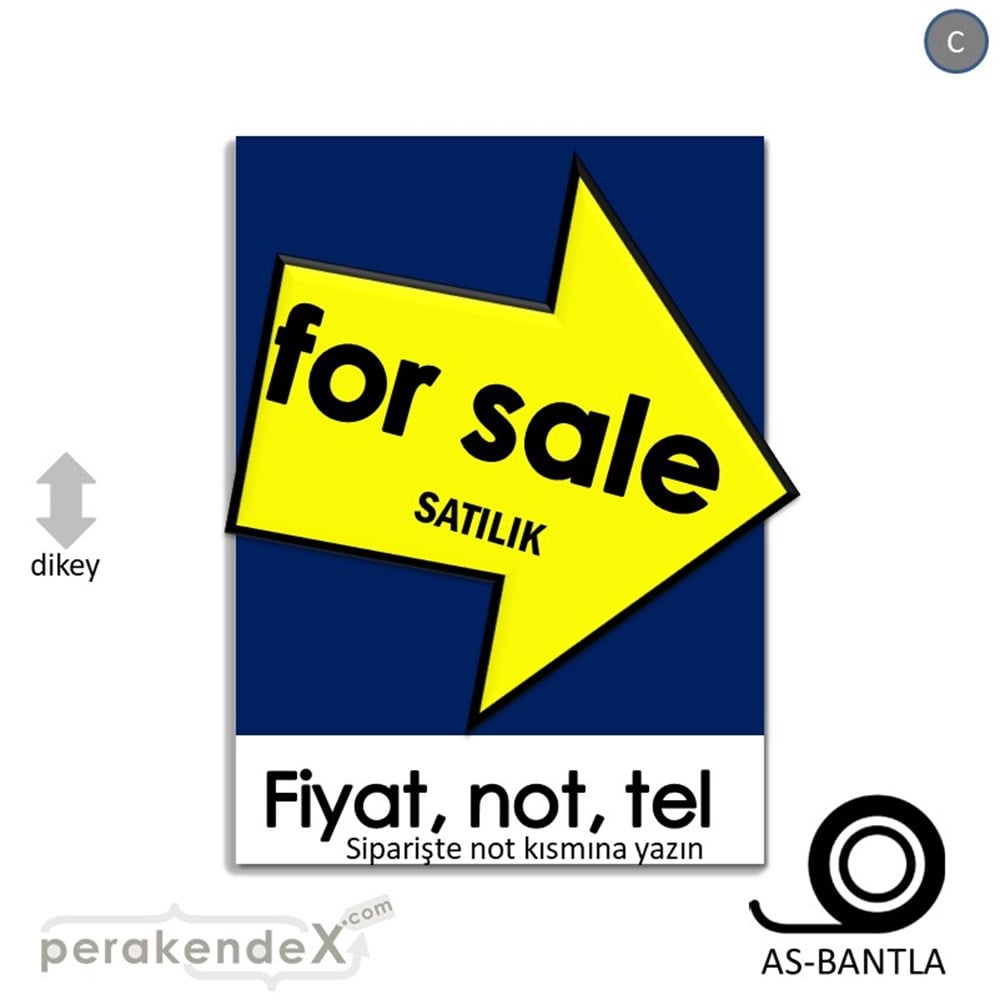İngilizce Satılık Yazısı 007 KAĞIT POSTER,  AFİŞ -dikdörtgen,tek yön baskıkağıt poster,  afiş