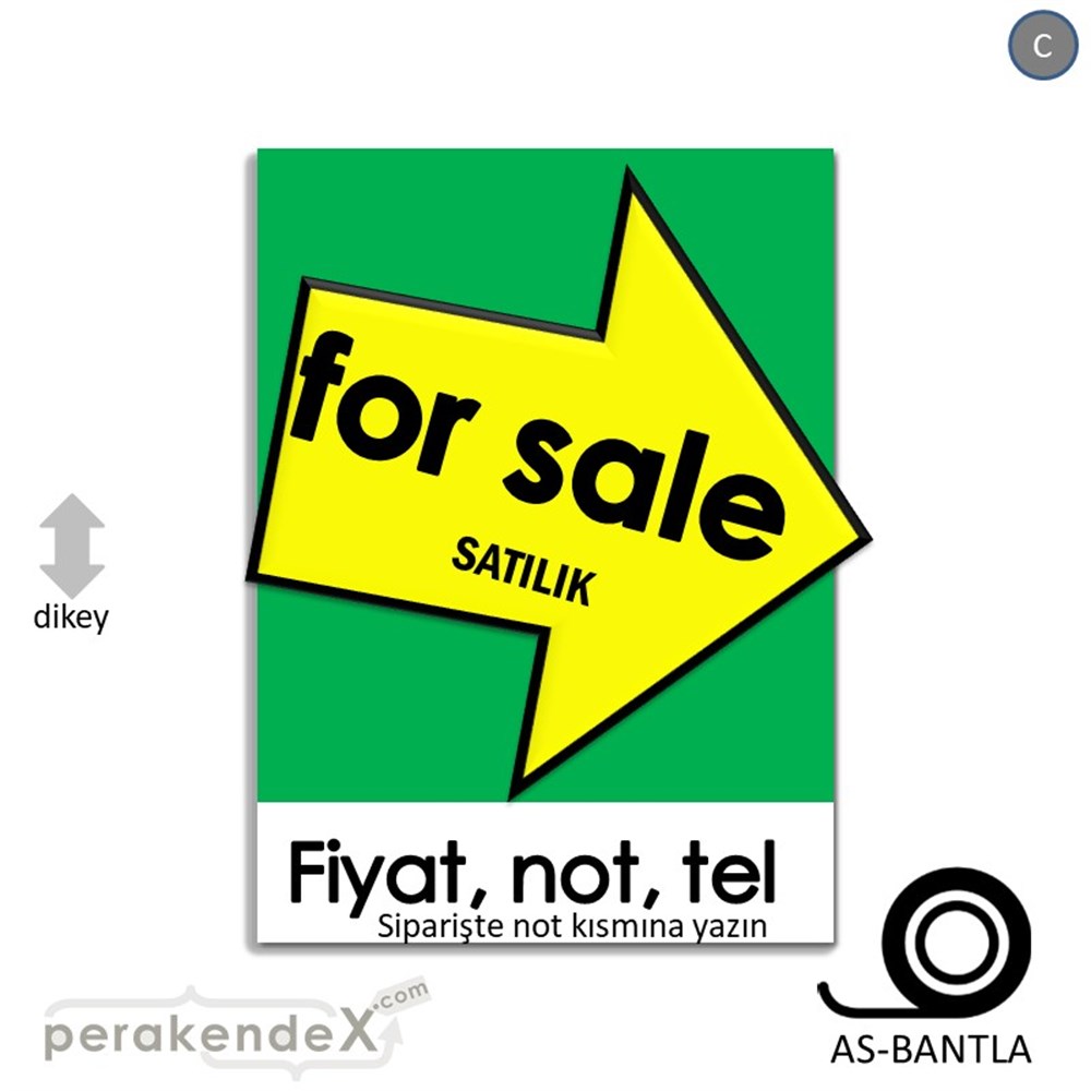 İngilizce Satılık Yazısı 007 KAĞIT POSTER,  AFİŞ -dikdörtgen,tek yön baskıkağıt poster,  afiş