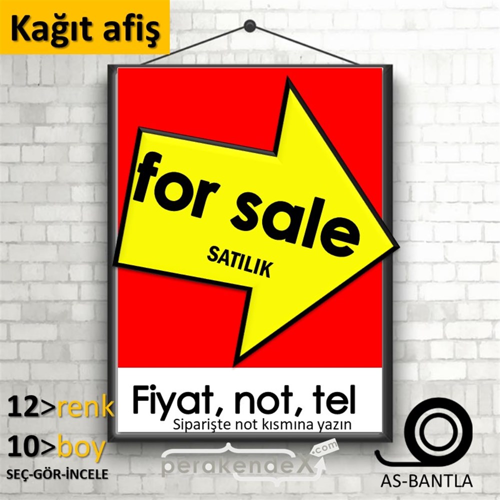 İngilizce Satılık Yazısı 007 KAĞIT POSTER,  AFİŞ -dikdörtgen,tek yön baskıkağıt poster,  afiş