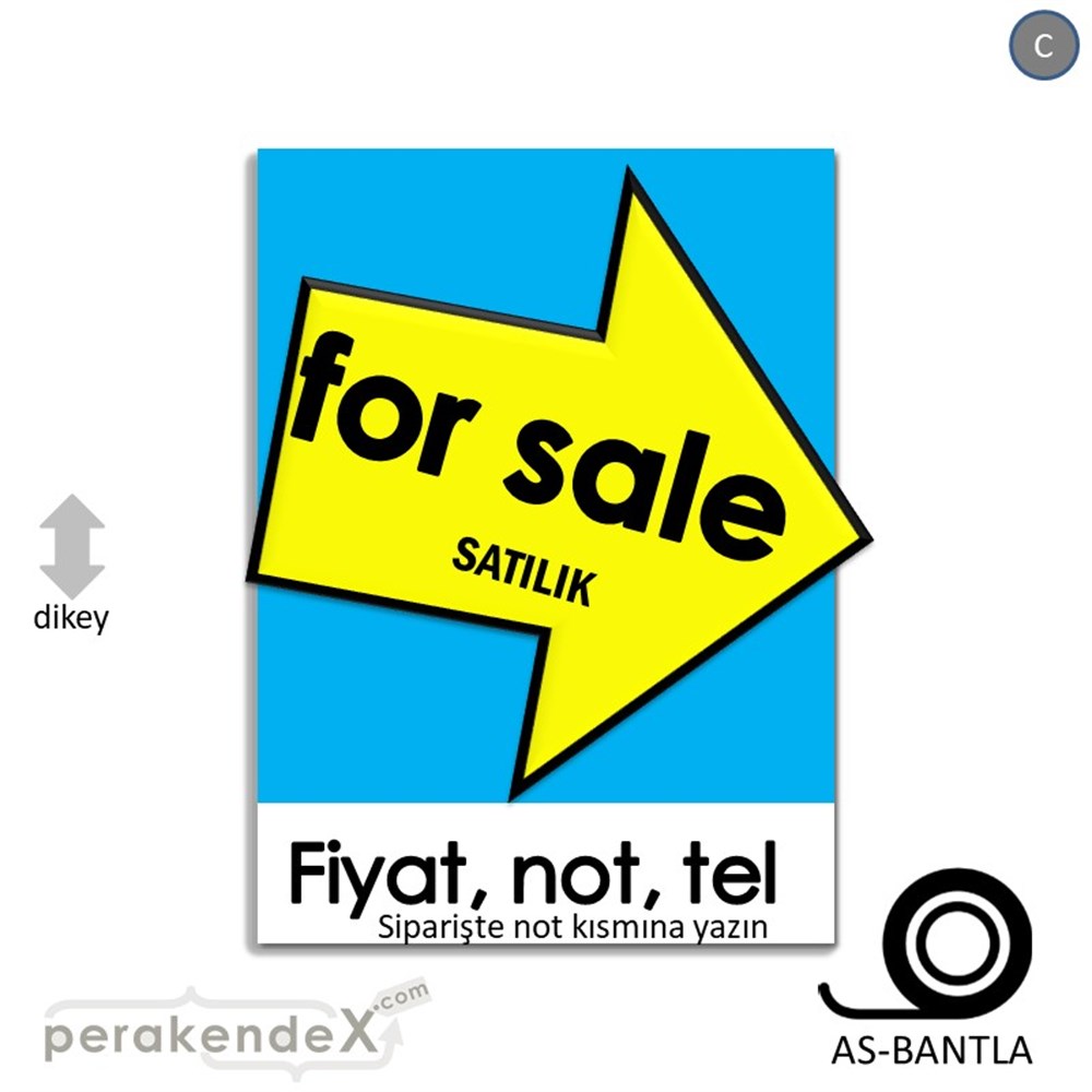 İngilizce Satılık Yazısı 007 KAĞIT POSTER,  AFİŞ -dikdörtgen,tek yön baskıkağıt poster,  afiş