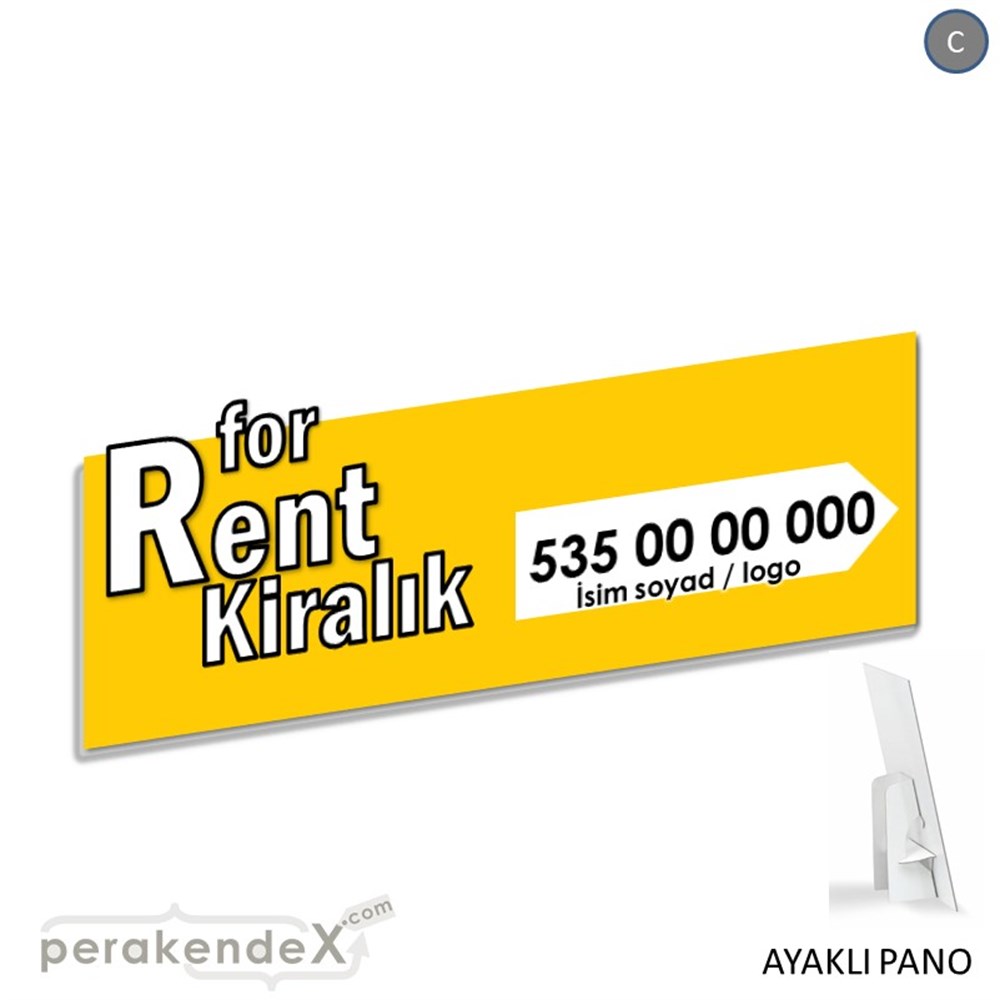İngilizce Tr Kiralık Yazısı 008 KARTON AYAKLI POSTER,  PANO (BANNER) -dikdörtgen,tek yön baskıkarton ayaklı poster,  pano