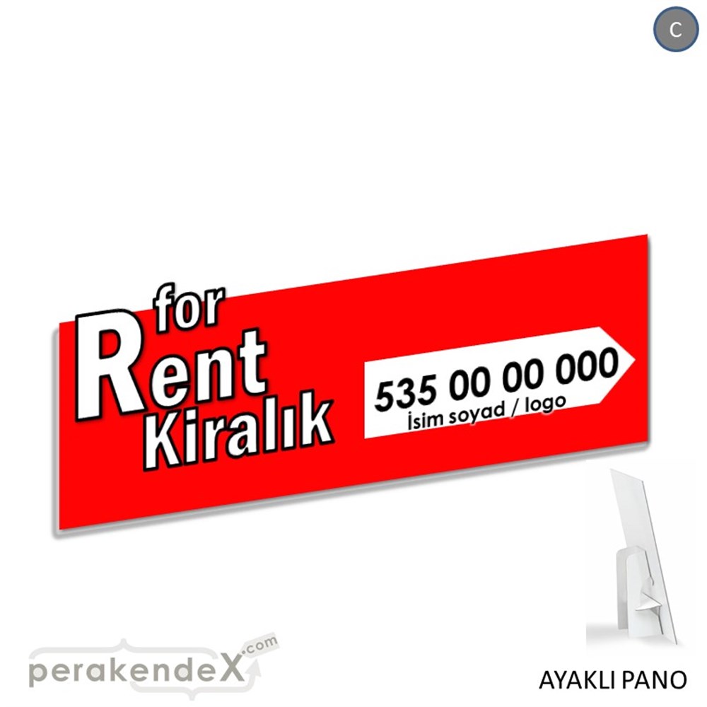 İngilizce Tr Kiralık Yazısı 008 KARTON AYAKLI POSTER,  PANO (BANNER) -dikdörtgen,tek yön baskıkarton ayaklı poster,  pano