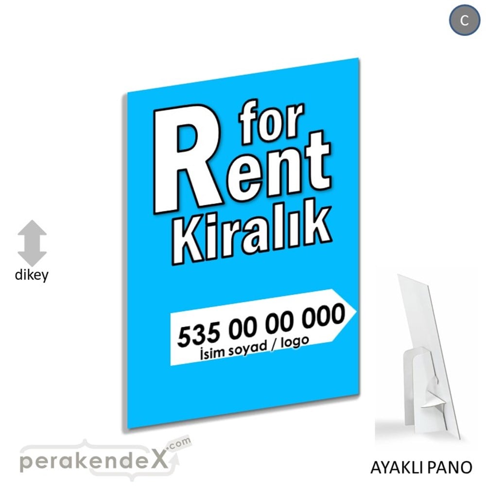 İngilizce Tr Kiralık Yazısı 008 KARTON AYAKLI POSTER,  PANO -dikdörtgen,tek yön baskıkarton ayaklı poster,  pano