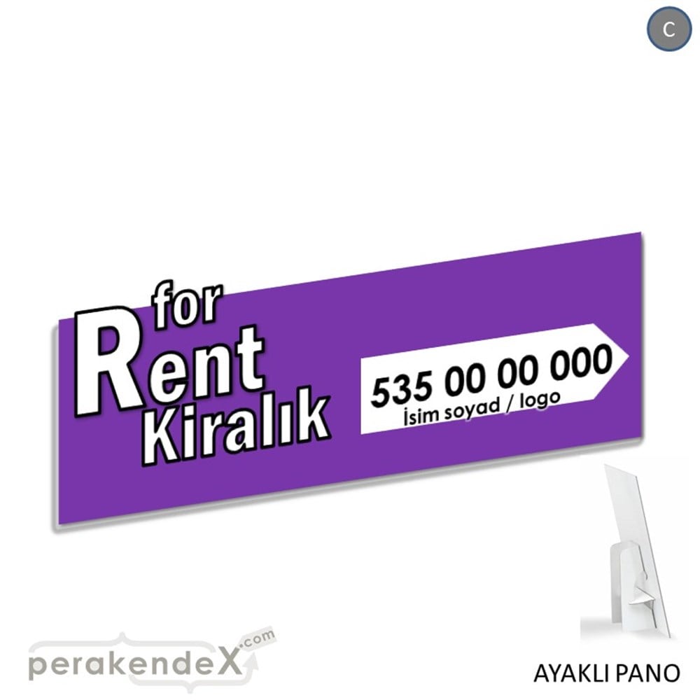 İngilizce Tr Kiralık Yazısı 008 KARTON AYAKLI POSTER,  PANO (BANNER) -dikdörtgen,tek yön baskıkarton ayaklı poster,  pano