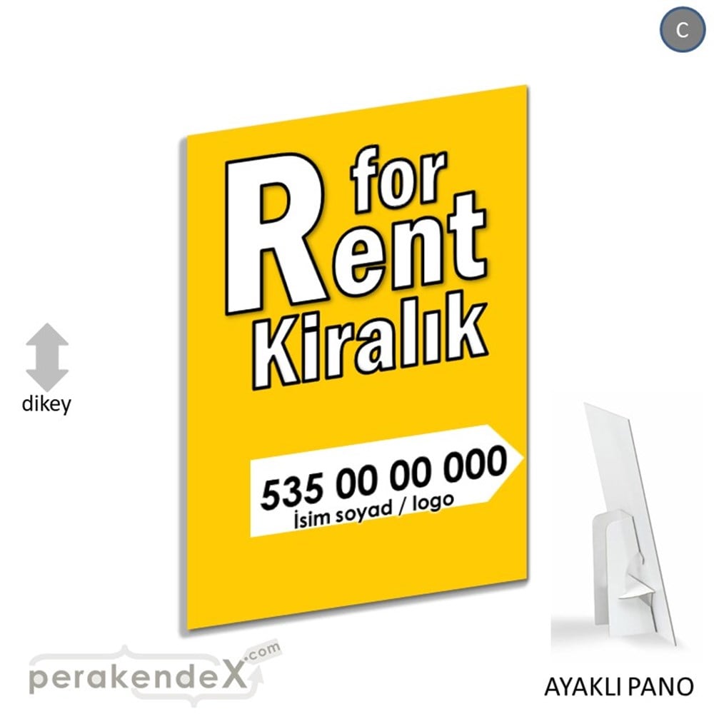 İngilizce Tr Kiralık Yazısı 008 KARTON AYAKLI POSTER,  PANO -dikdörtgen,tek yön baskıkarton ayaklı poster,  pano