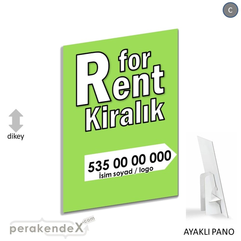 İngilizce Tr Kiralık Yazısı 008 KARTON AYAKLI POSTER,  PANO -dikdörtgen,tek yön baskıkarton ayaklı poster,  pano