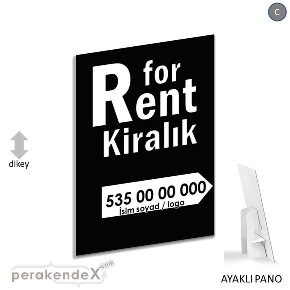 İngilizce Tr Kiralık Yazısı 008 KARTON AYAKLI POSTER,  PANO -dikdörtgen,tek yön baskıkarton ayaklı poster,  pano