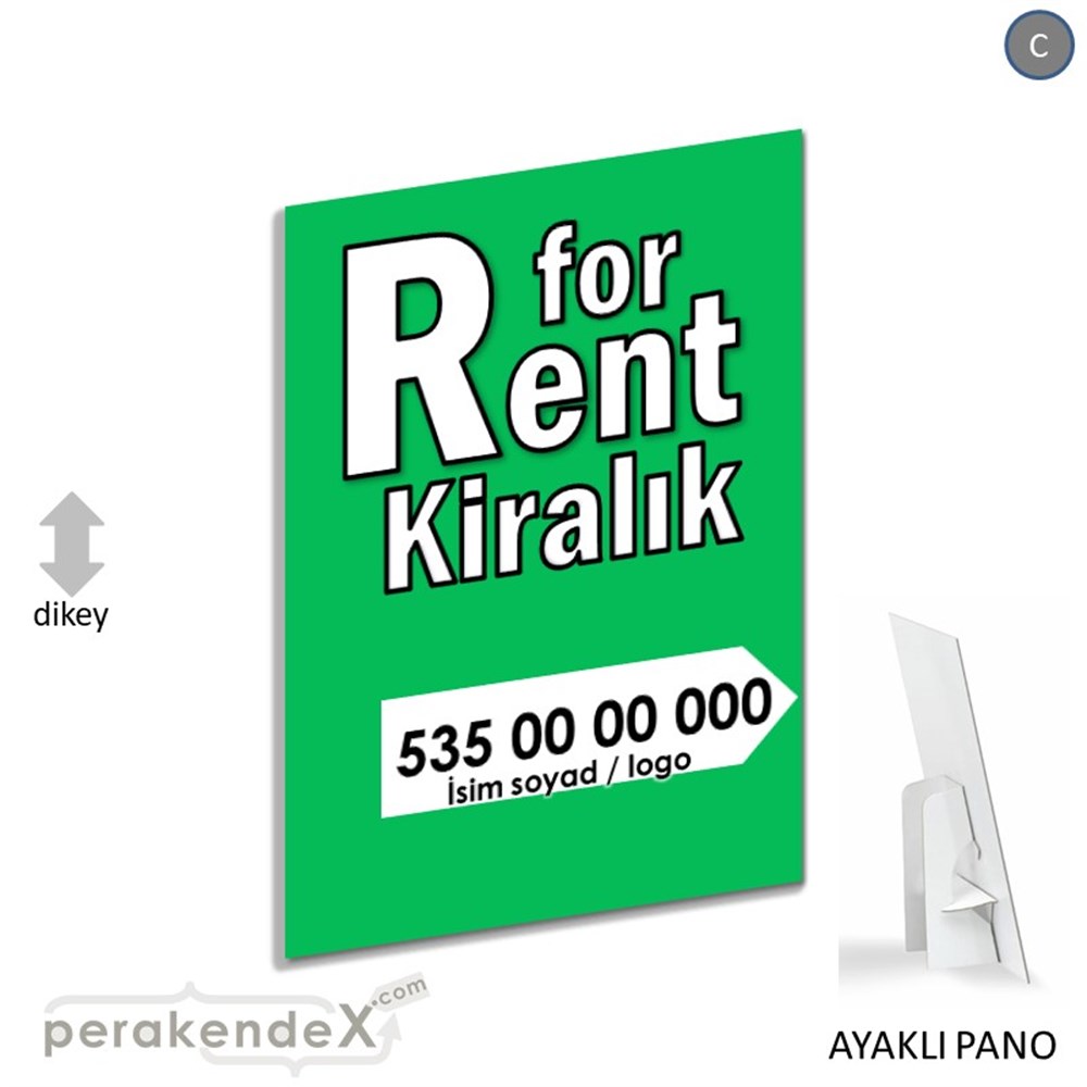 İngilizce Tr Kiralık Yazısı 008 KARTON AYAKLI POSTER,  PANO -dikdörtgen,tek yön baskıkarton ayaklı poster,  pano