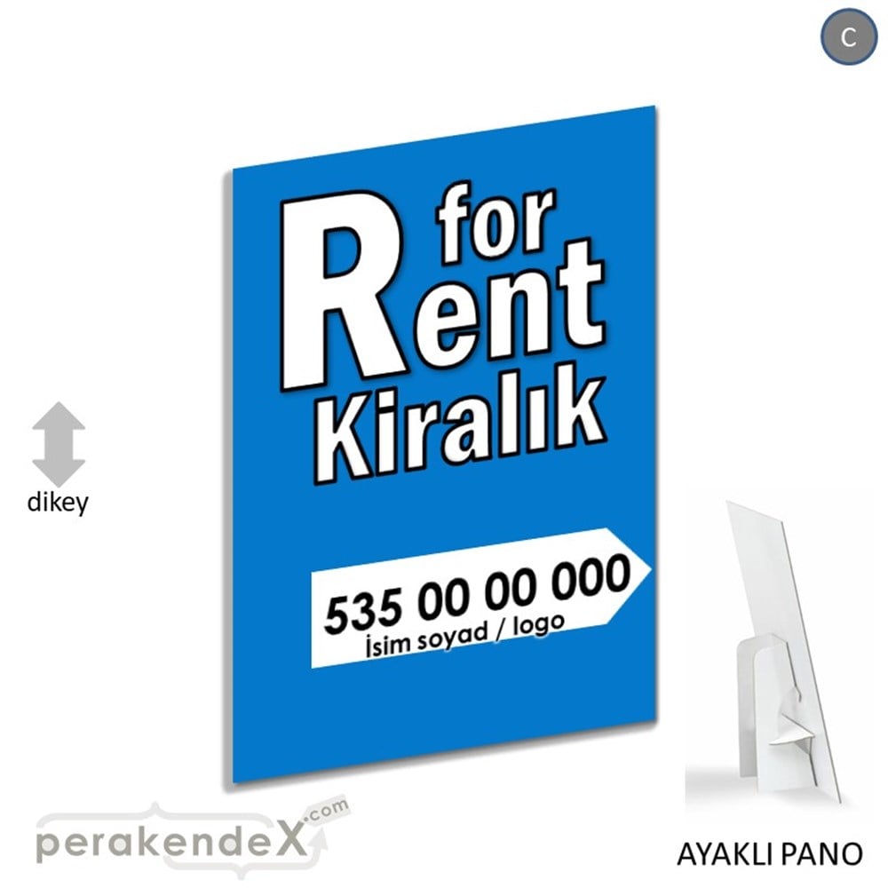 İngilizce Tr Kiralık Yazısı 008 KARTON AYAKLI POSTER,  PANO -dikdörtgen,tek yön baskıkarton ayaklı poster,  pano