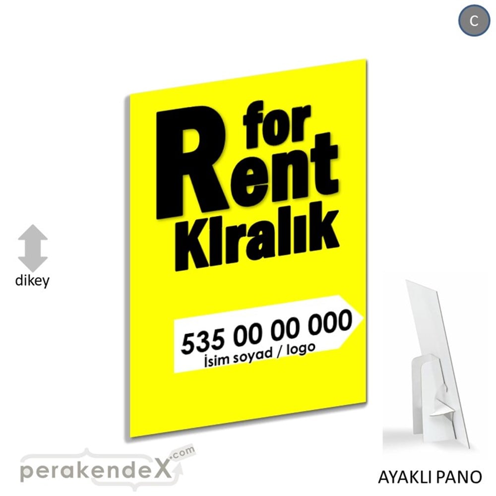İngilizce Tr Kiralık Yazısı 008 KARTON AYAKLI POSTER,  PANO -dikdörtgen,tek yön baskıkarton ayaklı poster,  pano