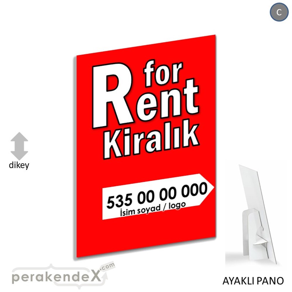 İngilizce Tr Kiralık Yazısı 008 KARTON AYAKLI POSTER,  PANO -dikdörtgen,tek yön baskıkarton ayaklı poster,  pano