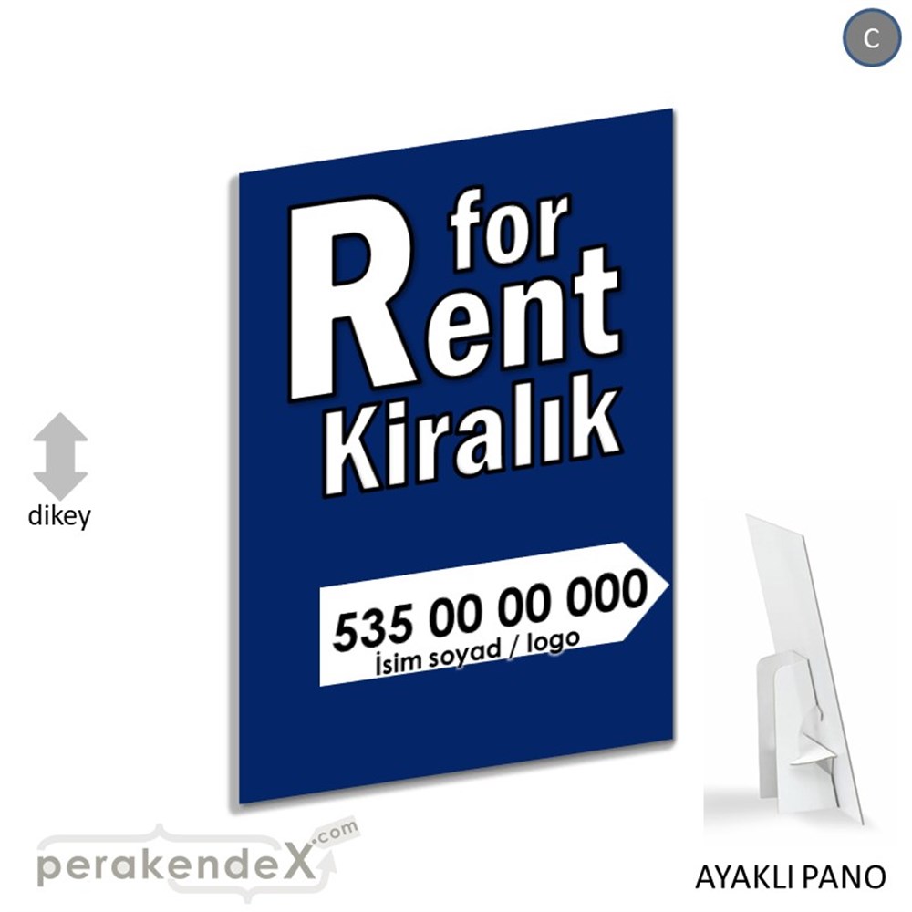 İngilizce Tr Kiralık Yazısı 008 KARTON AYAKLI POSTER,  PANO -dikdörtgen,tek yön baskıkarton ayaklı poster,  pano