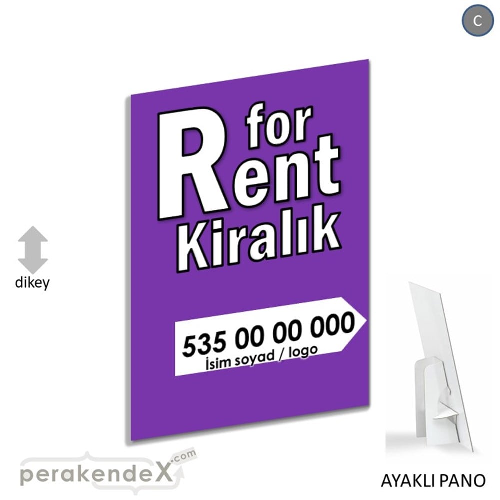 İngilizce Tr Kiralık Yazısı 008 KARTON AYAKLI POSTER,  PANO -dikdörtgen,tek yön baskıkarton ayaklı poster,  pano