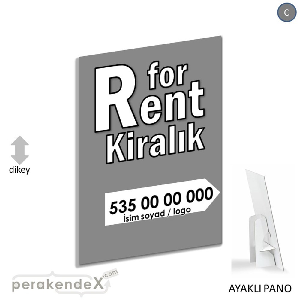 İngilizce Tr Kiralık Yazısı 008 KARTON AYAKLI POSTER,  PANO -dikdörtgen,tek yön baskıkarton ayaklı poster,  pano