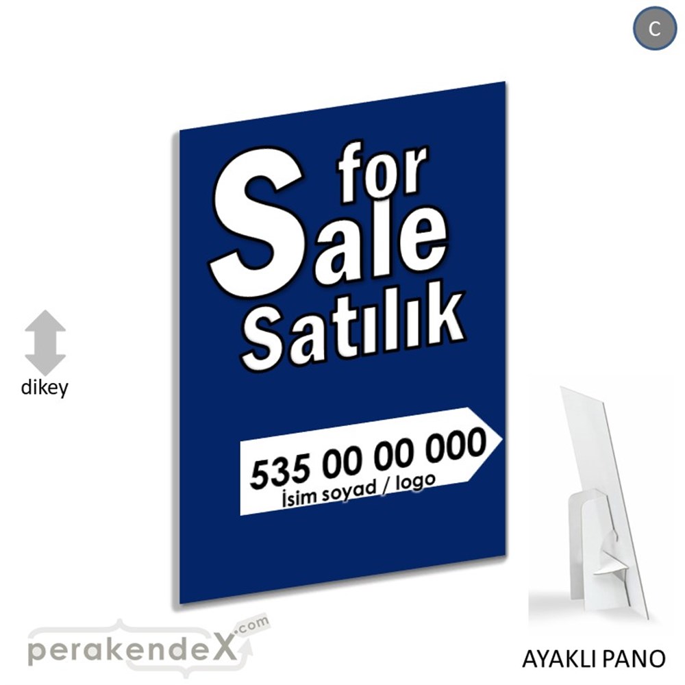 İngilizce Tr Satılık Yazısı 008 KARTON AYAKLI POSTER,  PANO -dikdörtgen,tek yön baskıkarton ayaklı poster,  pano