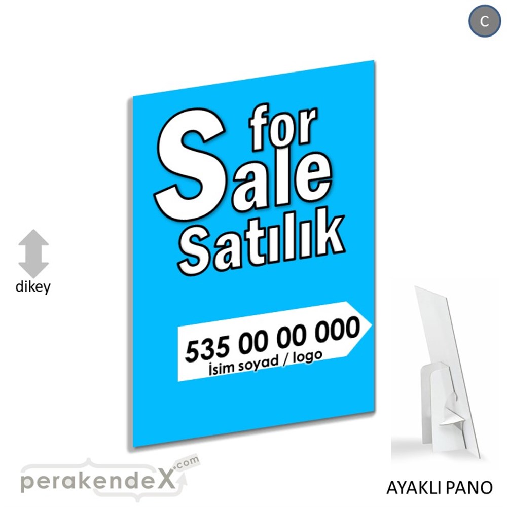 İngilizce Tr Satılık Yazısı 008 KARTON AYAKLI POSTER,  PANO -dikdörtgen,tek yön baskıkarton ayaklı poster,  pano