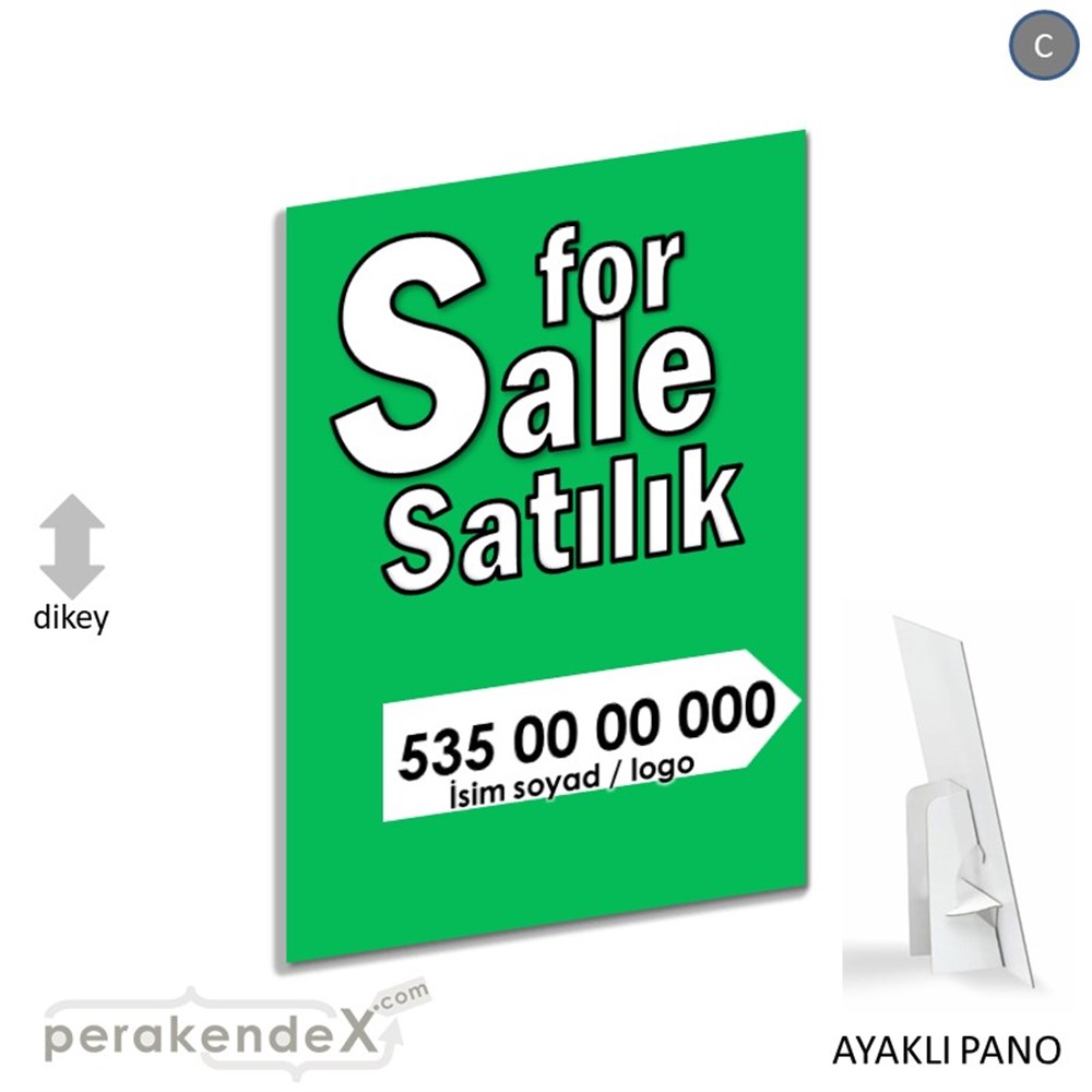İngilizce Tr Satılık Yazısı 008 KARTON AYAKLI POSTER,  PANO -dikdörtgen,tek yön baskıkarton ayaklı poster,  pano