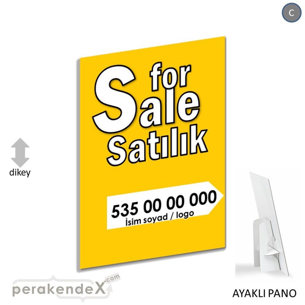 İngilizce Tr Satılık Yazısı 008 KARTON AYAKLI POSTER,  PANO -dikdörtgen,tek yön baskıkarton ayaklı poster,  pano