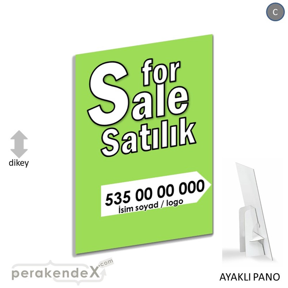 İngilizce Tr Satılık Yazısı 008 KARTON AYAKLI POSTER,  PANO -dikdörtgen,tek yön baskıkarton ayaklı poster,  pano