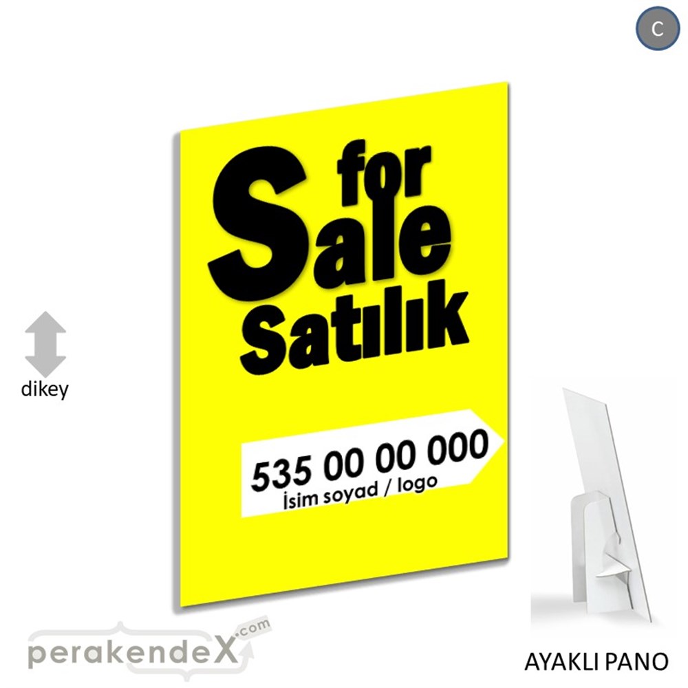 İngilizce Tr Satılık Yazısı 008 KARTON AYAKLI POSTER,  PANO -dikdörtgen,tek yön baskıkarton ayaklı poster,  pano