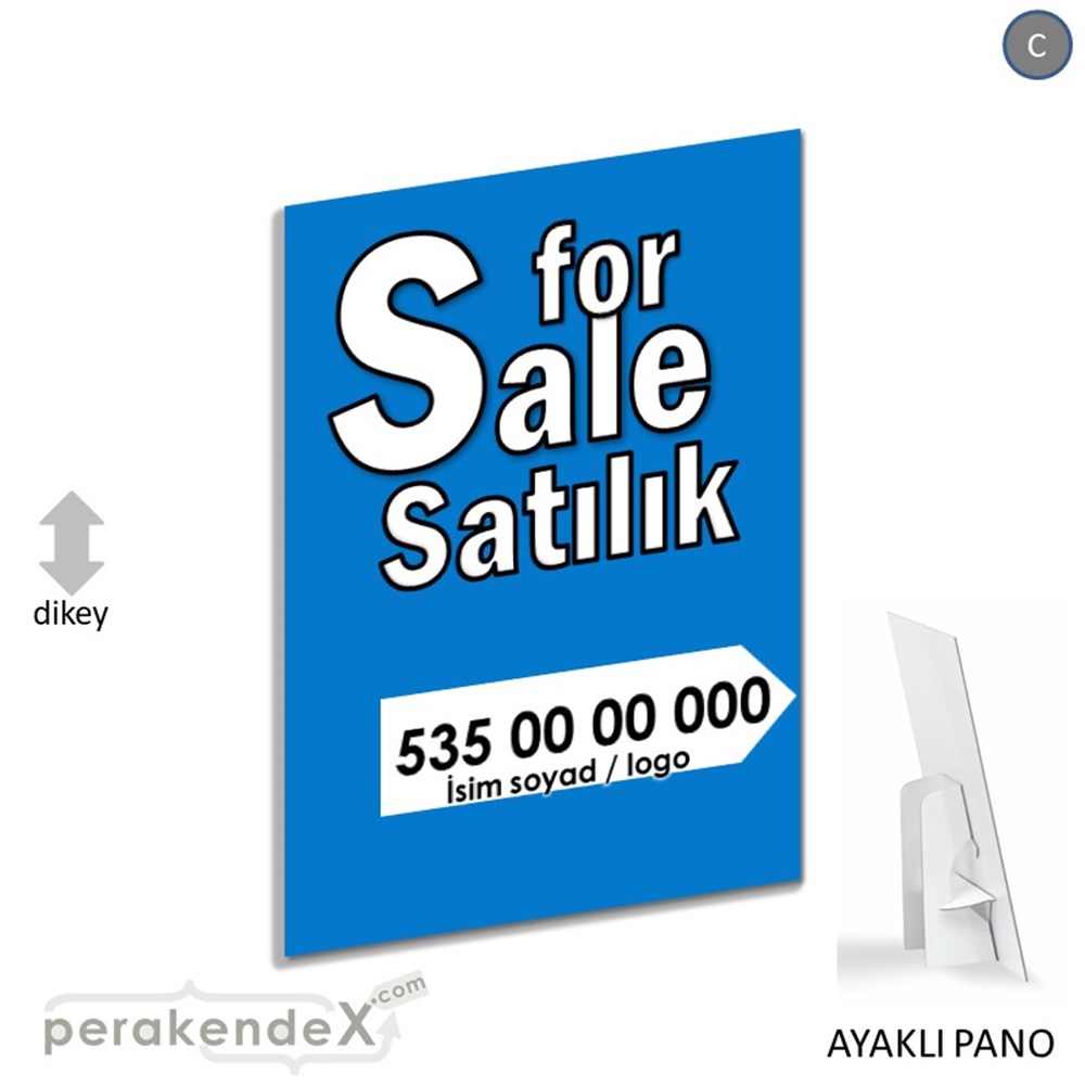 İngilizce Tr Satılık Yazısı 008 KARTON AYAKLI POSTER,  PANO -dikdörtgen,tek yön baskıkarton ayaklı poster,  pano