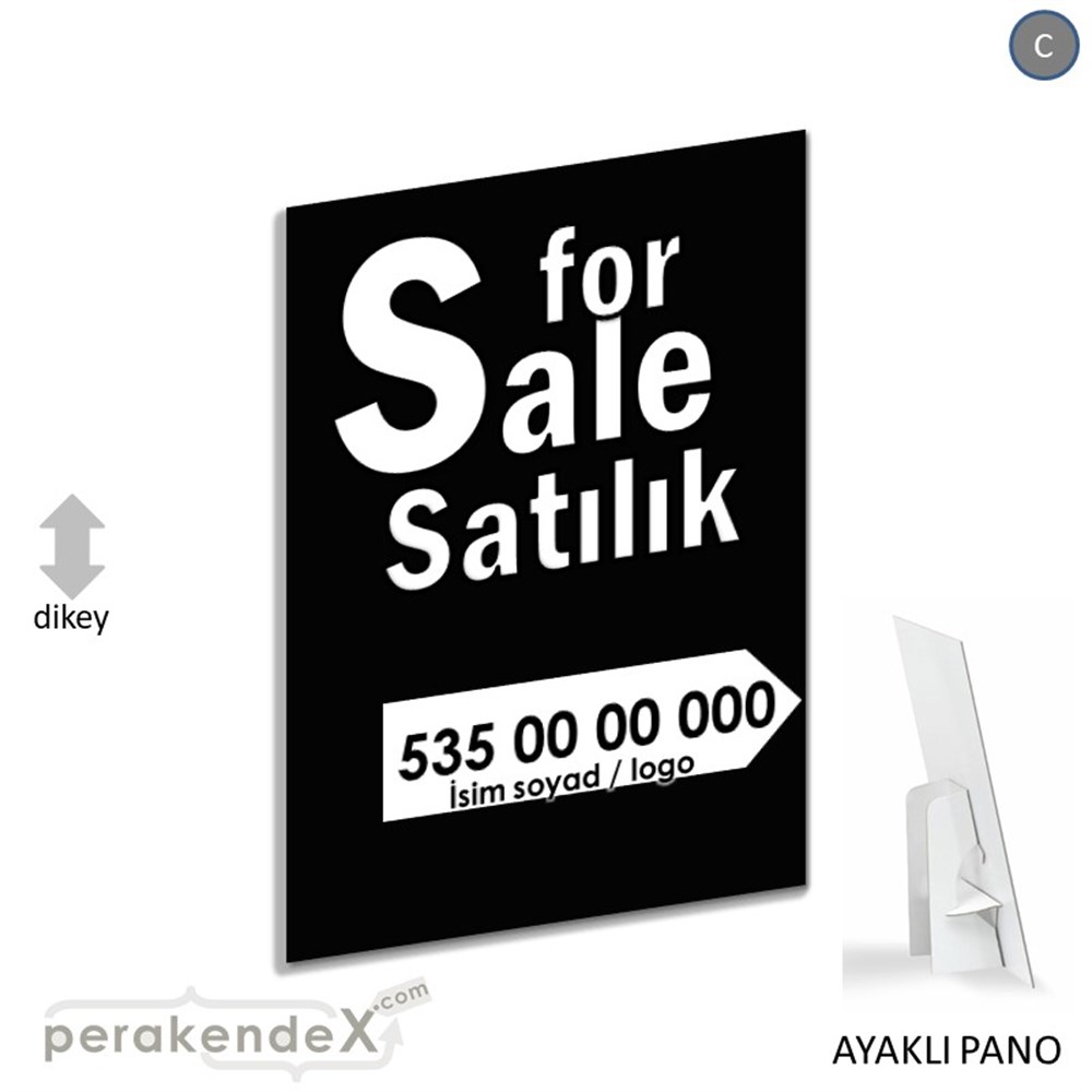 İngilizce Tr Satılık Yazısı 008 KARTON AYAKLI POSTER,  PANO -dikdörtgen,tek yön baskıkarton ayaklı poster,  pano