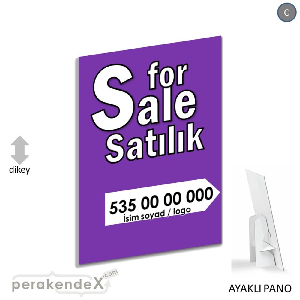 İngilizce Tr Satılık Yazısı 008 KARTON AYAKLI POSTER,  PANO -dikdörtgen,tek yön baskıkarton ayaklı poster,  pano