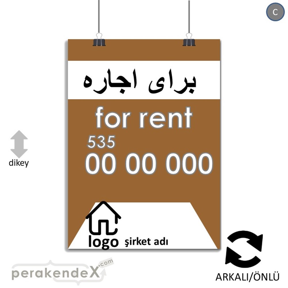 İranca Farça Kiralık Yazısı 003 SERT PLASTİK POSTER,  AFİŞ -dikdörtgen,çift yön baskısert plastik poster,  afiş
