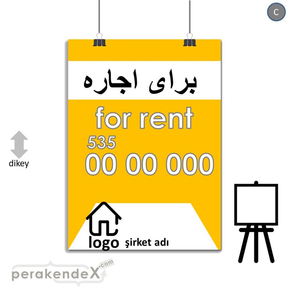 İranca Farça Kiralık Yazısı 003 SERT PLASTİK POSTER,  AFİŞ -dikdörtgen,tek yön baskısert plastik poster,  afiş