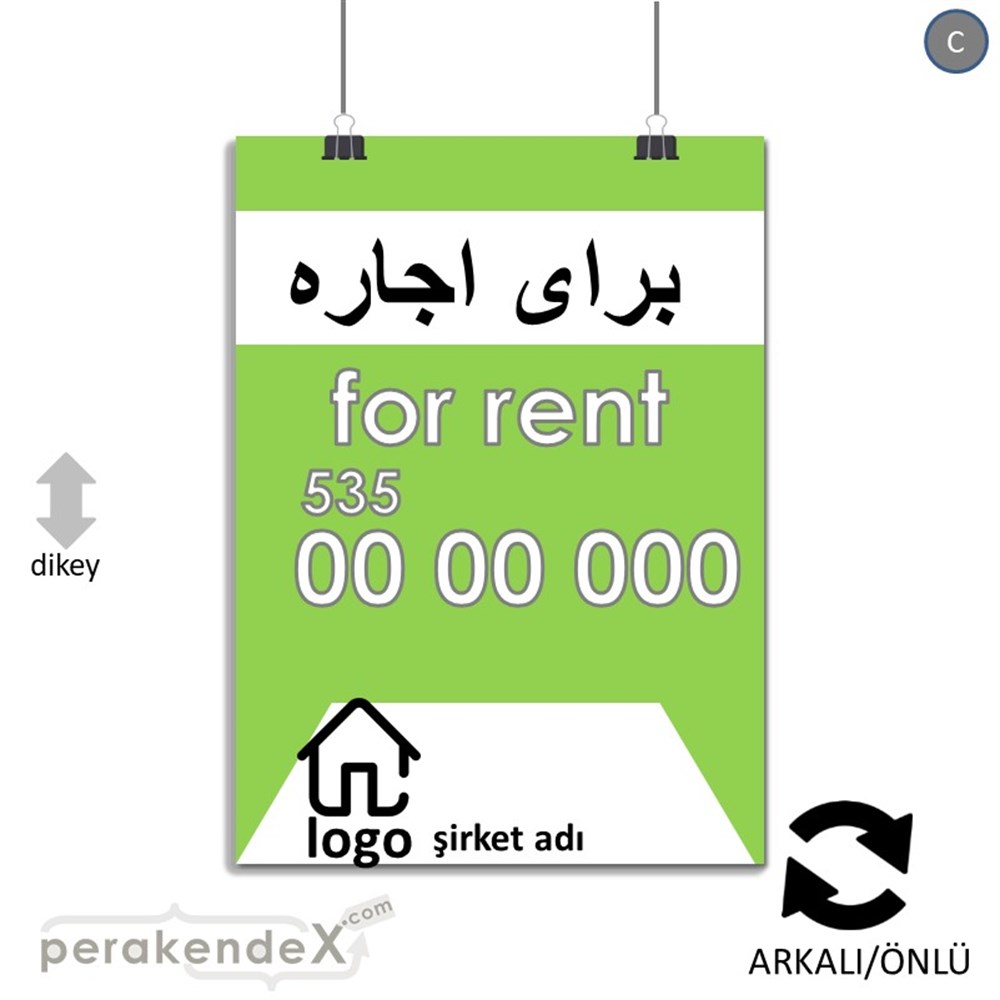 İranca Farça Kiralık Yazısı 003 SERT PLASTİK POSTER,  AFİŞ -dikdörtgen,çift yön baskısert plastik poster,  afiş