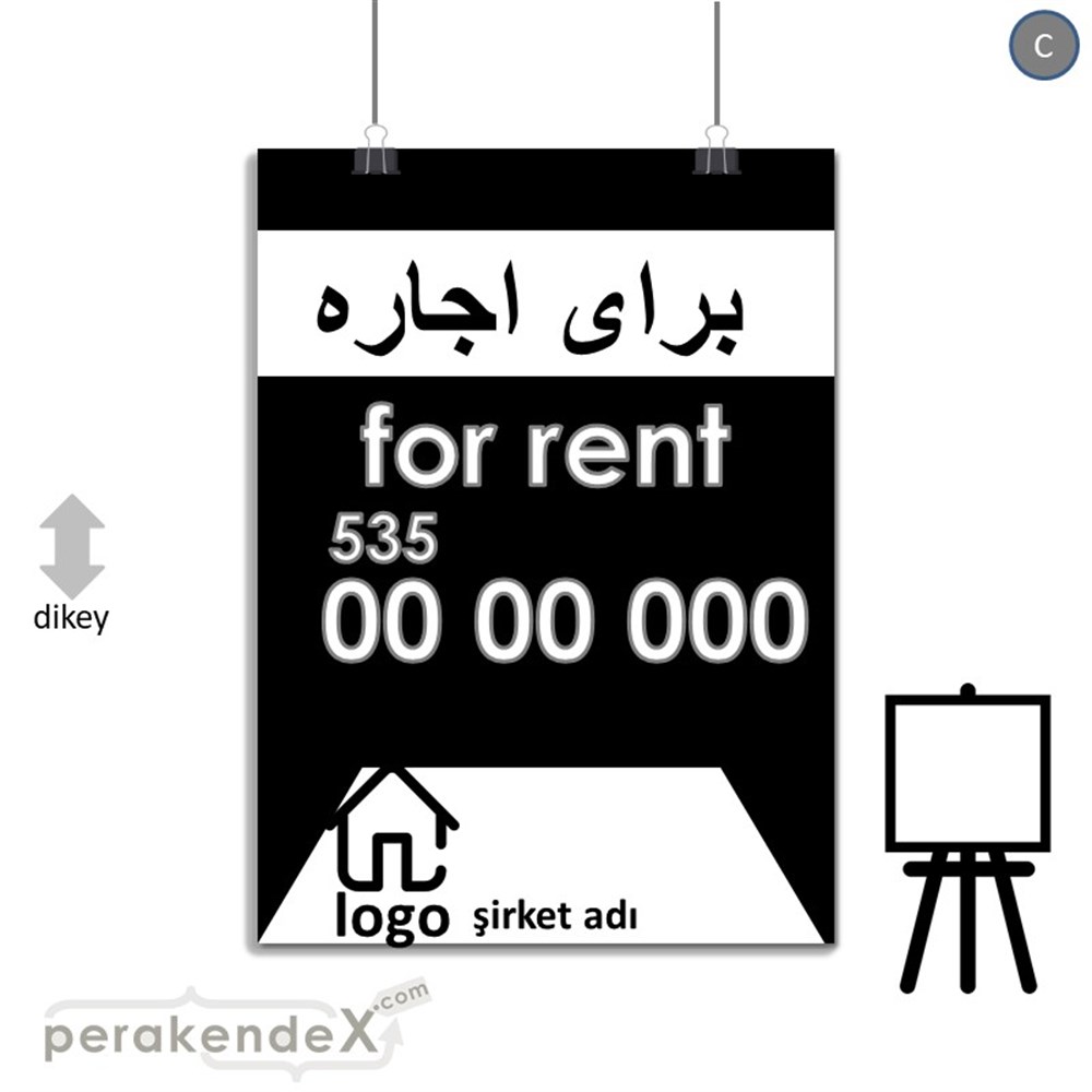 İranca Farça Kiralık Yazısı 003 SERT PLASTİK POSTER,  AFİŞ -dikdörtgen,tek yön baskısert plastik poster,  afiş