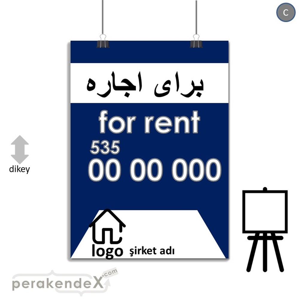 İranca Farça Kiralık Yazısı 003 SERT PLASTİK POSTER,  AFİŞ -dikdörtgen,tek yön baskısert plastik poster,  afiş