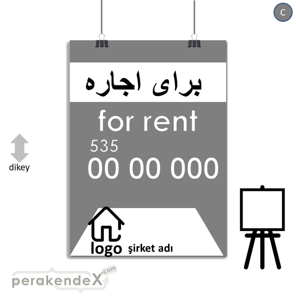 İranca Farça Kiralık Yazısı 003 SERT PLASTİK POSTER,  AFİŞ -dikdörtgen,tek yön baskısert plastik poster,  afiş
