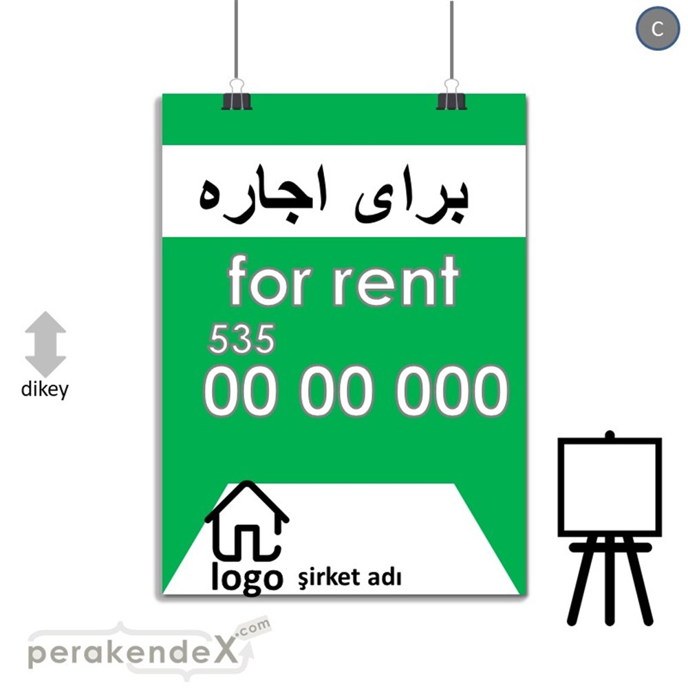 İranca Farça Kiralık Yazısı 003 SERT PLASTİK POSTER,  AFİŞ -dikdörtgen,tek yön baskısert plastik poster,  afiş