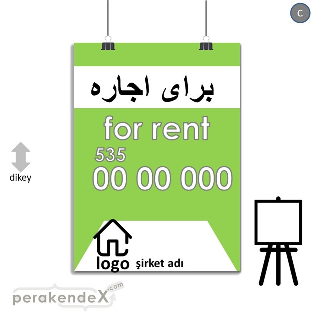 İranca Farça Kiralık Yazısı 003 SERT PLASTİK POSTER,  AFİŞ -dikdörtgen,tek yön baskısert plastik poster,  afiş
