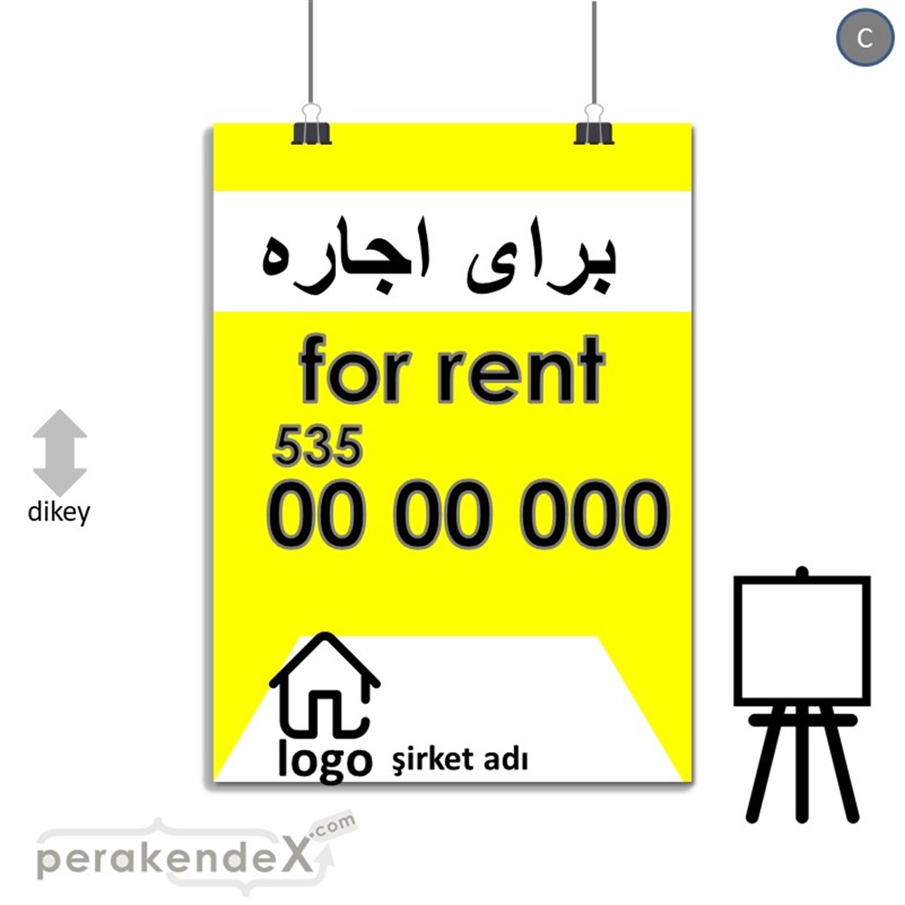 İranca Farça Kiralık Yazısı 003 SERT PLASTİK POSTER,  AFİŞ -dikdörtgen,tek yön baskısert plastik poster,  afiş