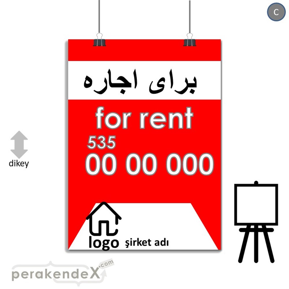 İranca Farça Kiralık Yazısı 003 SERT PLASTİK POSTER,  AFİŞ -dikdörtgen,tek yön baskısert plastik poster,  afiş
